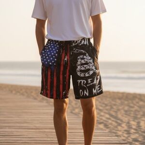 NWT Men's Patriotic Swim Shorts - Black and Blue Don’t Tread on me !